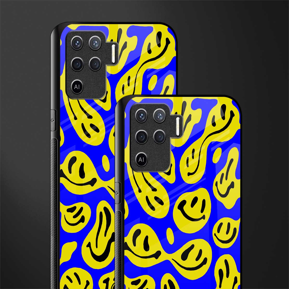 acid smiles yellow blue glass case for oppo f19 pro image-2