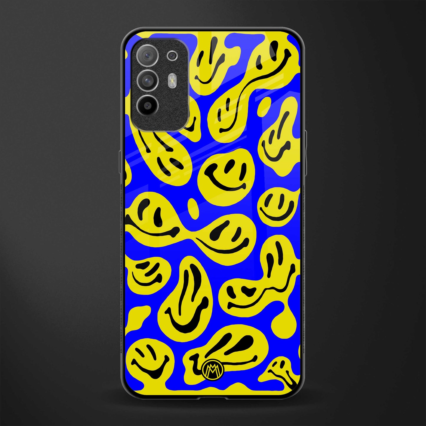 acid smiles yellow blue glass case for oppo f19 pro plus image