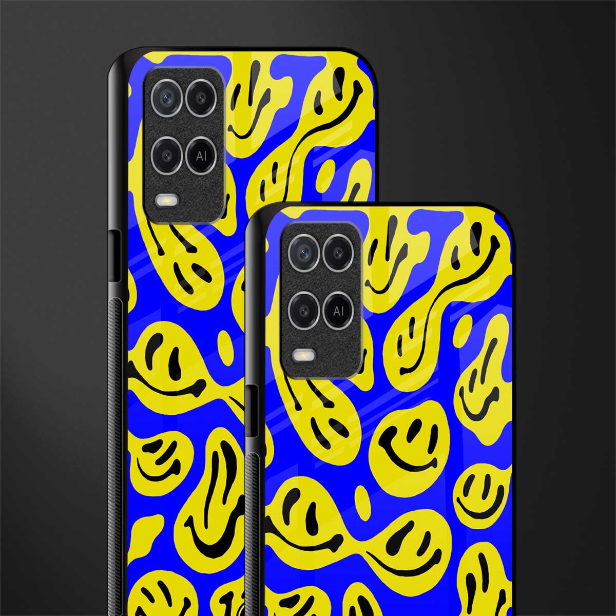 acid smiles yellow blue glass case for oppo a54 image-2