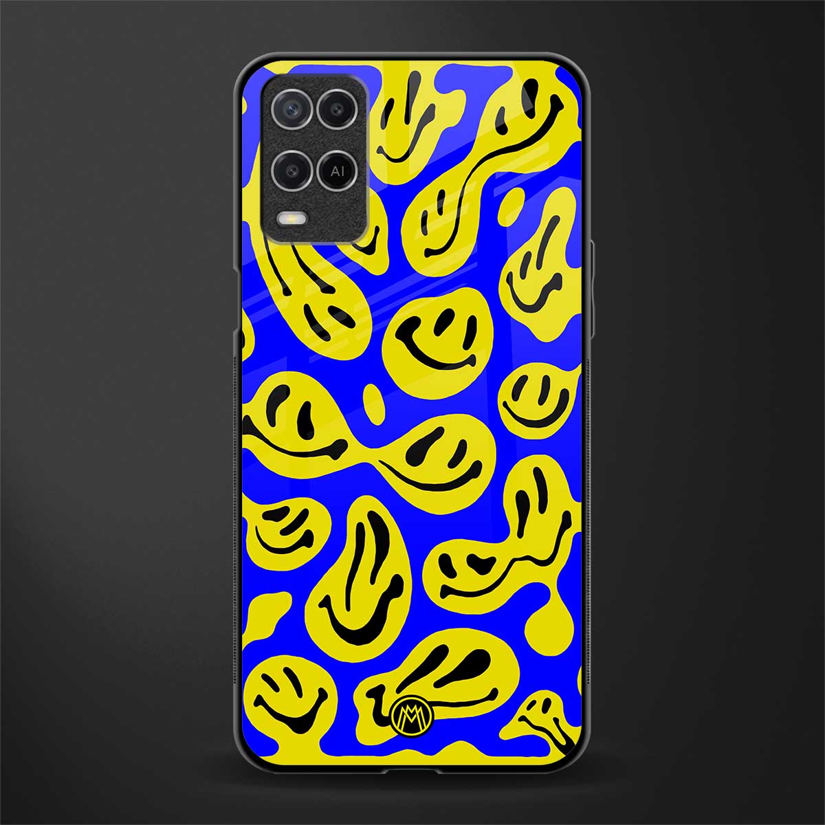acid smiles yellow blue glass case for oppo a54 image
