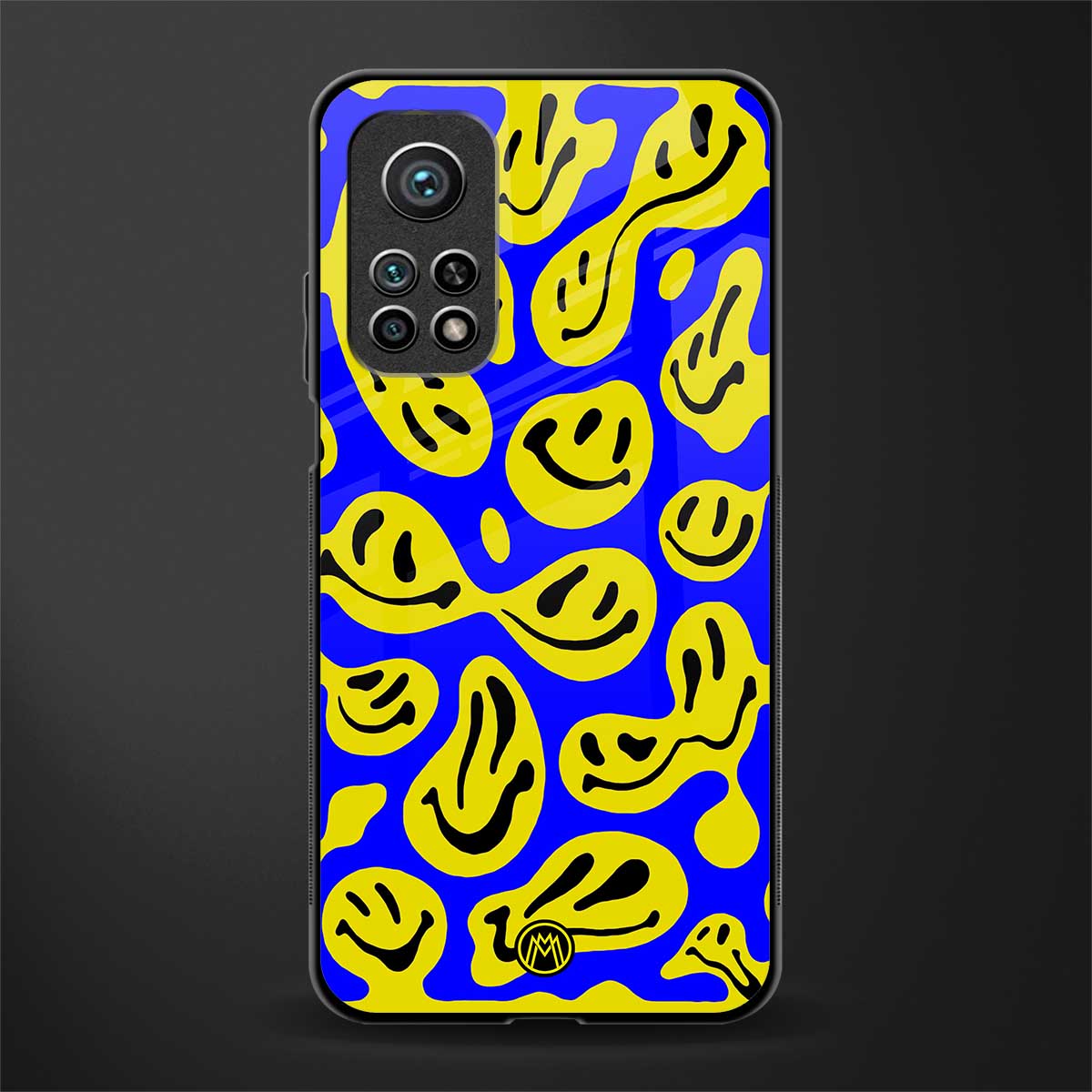 acid smiles yellow blue glass case for mi 10t pro image