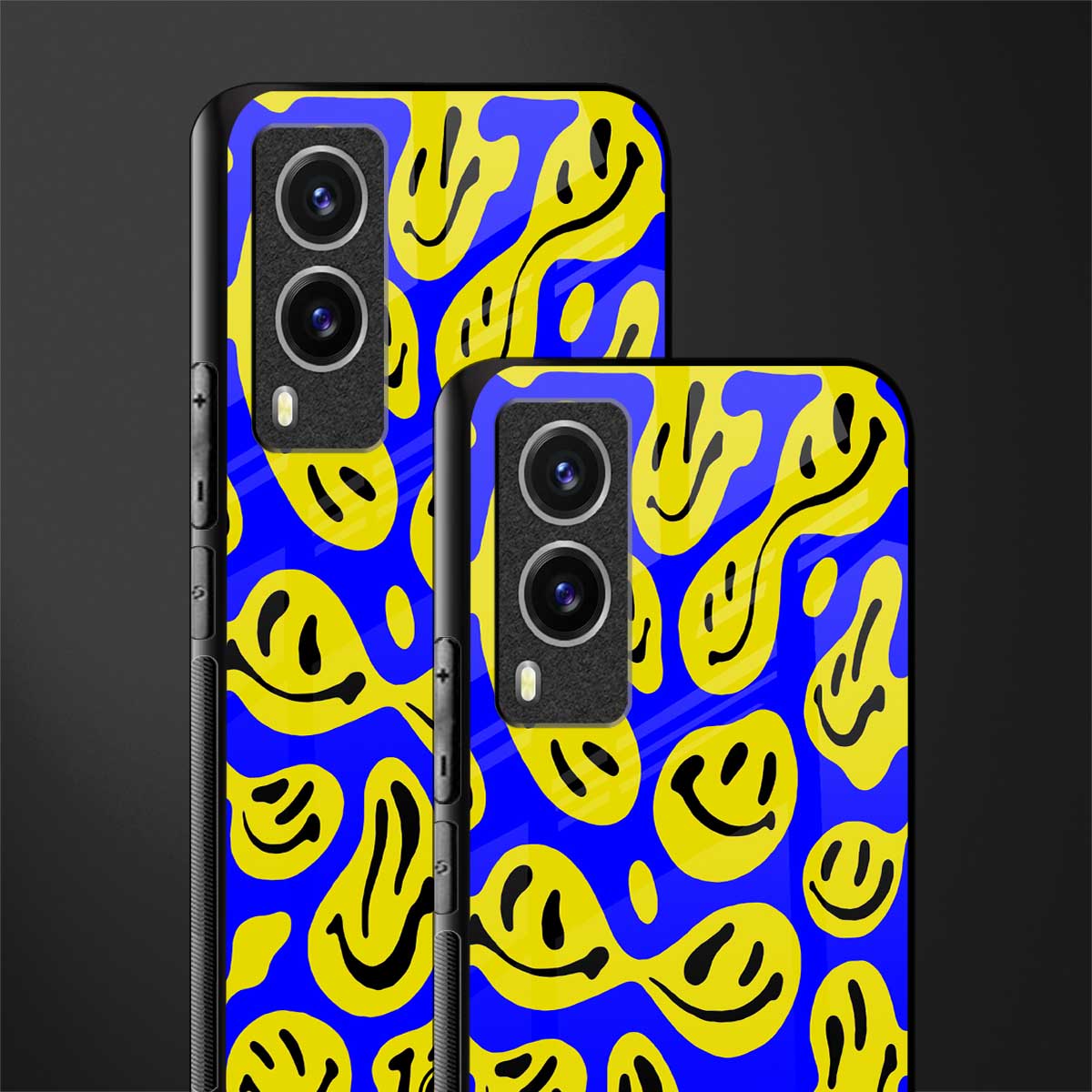 acid smiles yellow blue glass case for vivo v21e 5g image-2