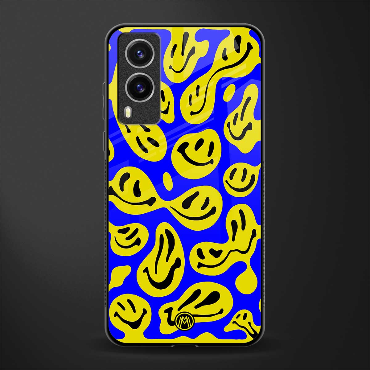 acid smiles yellow blue glass case for vivo v21e 5g image