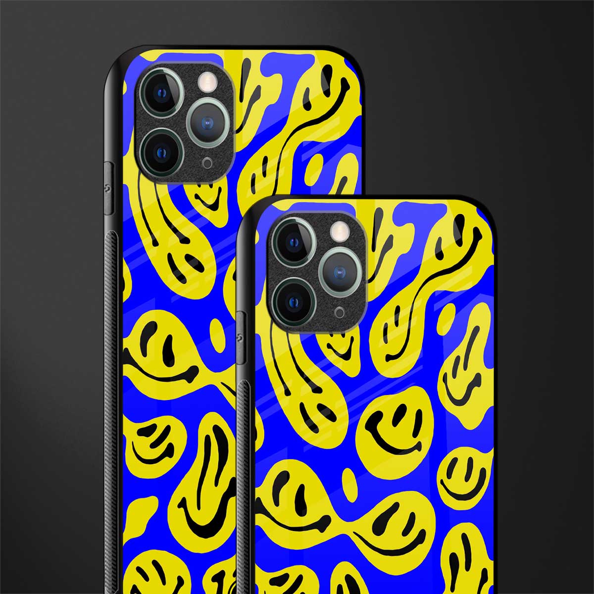 acid smiles yellow blue glass case for iphone 11 pro max image-2