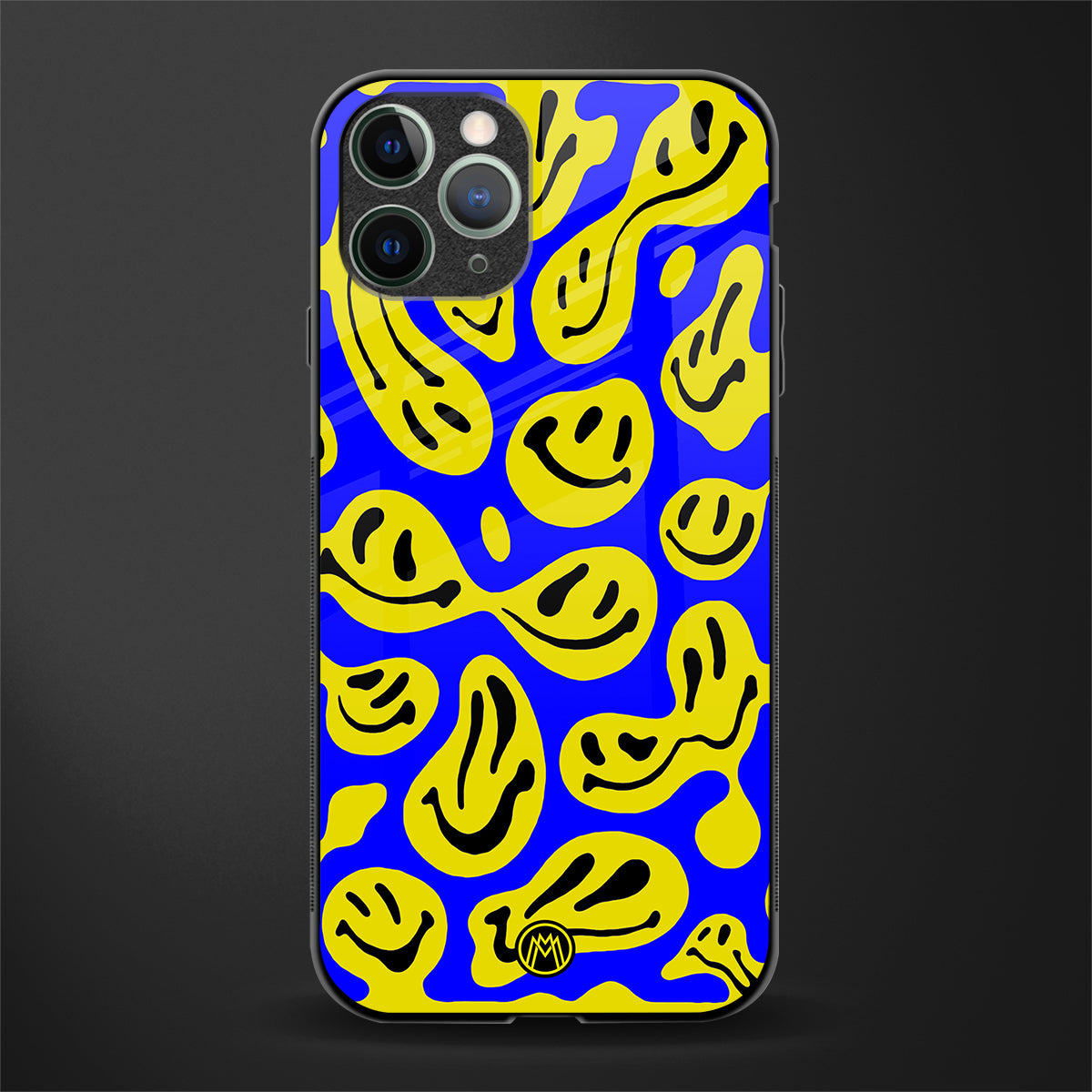 acid smiles yellow blue glass case for iphone 11 pro image