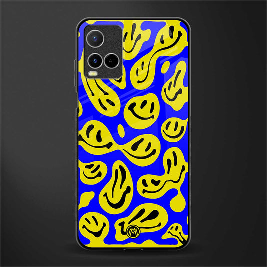 acid smiles yellow blue glass case for vivo y21 image
