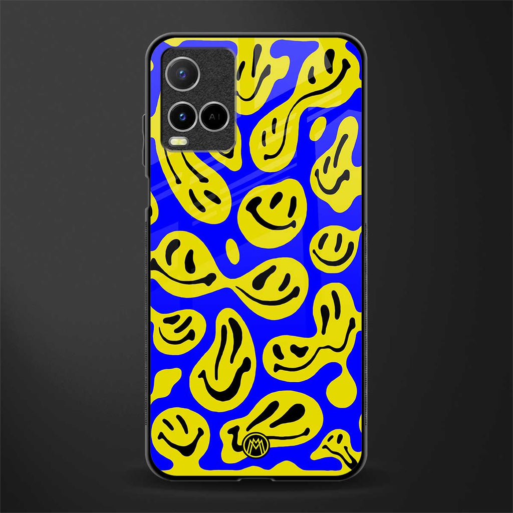 acid smiles yellow blue glass case for vivo y21s image