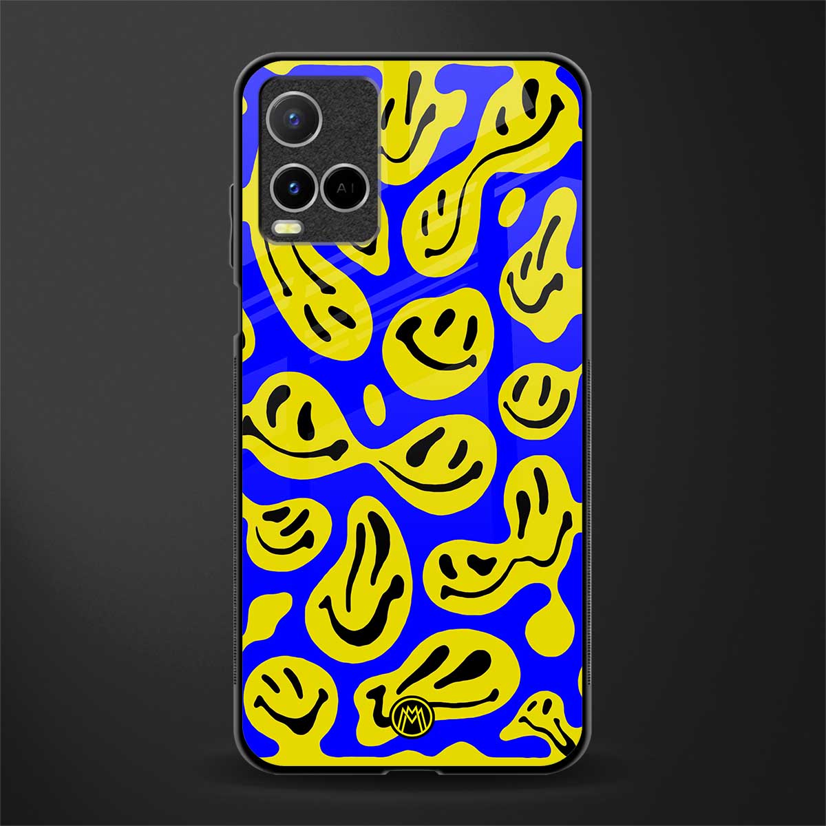 acid smiles yellow blue glass case for vivo y21e image