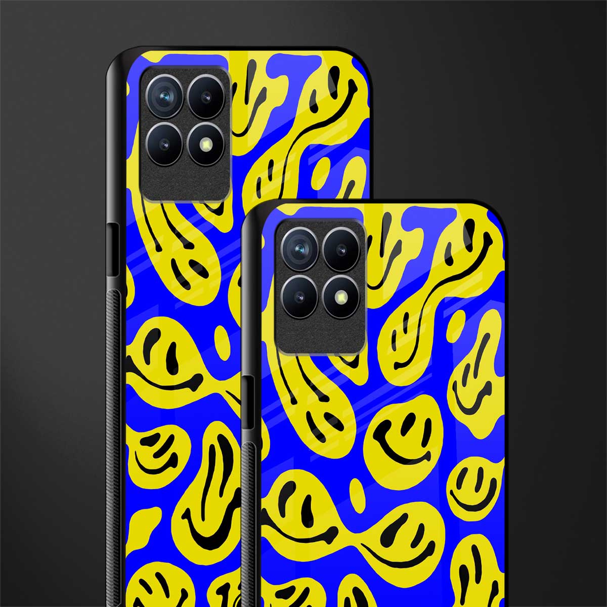 acid smiles yellow blue glass case for realme 8i image-2