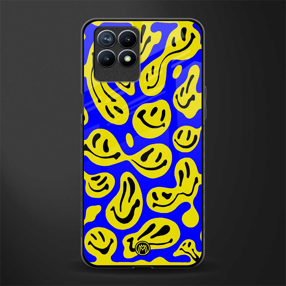 acid smiles yellow blue glass case for realme narzo 50 image