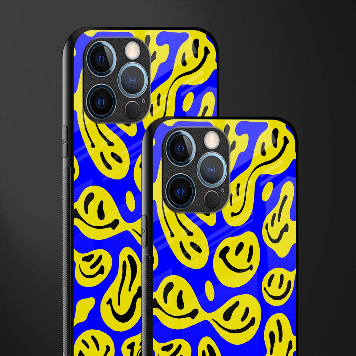 acid smiles yellow blue glass case for iphone 12 pro image-2