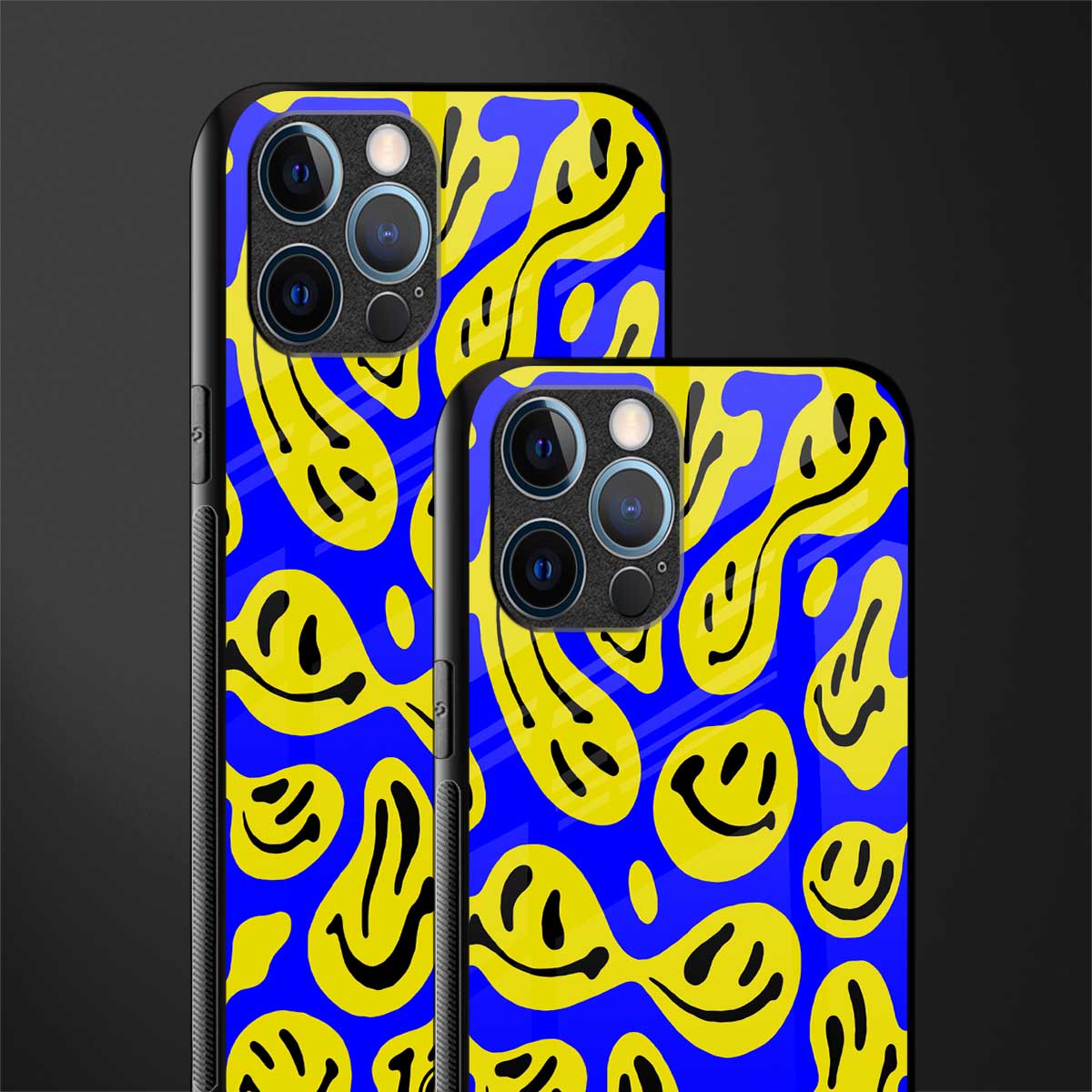 acid smiles yellow blue glass case for iphone 13 pro max image-2