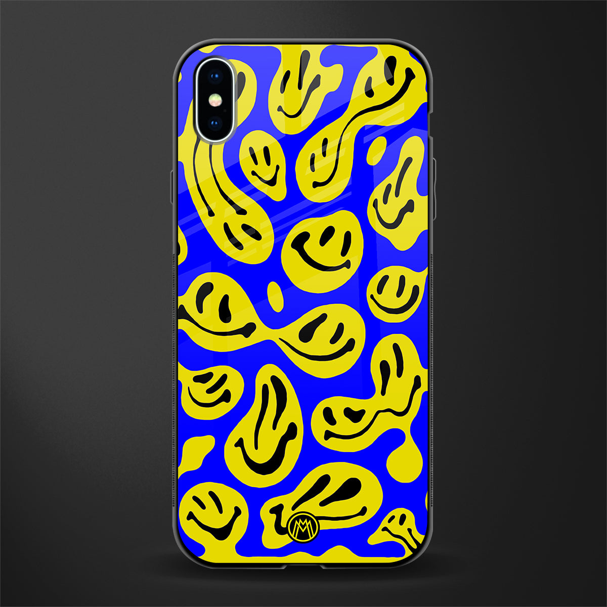acid smiles yellow blue glass case for iphone xs max image