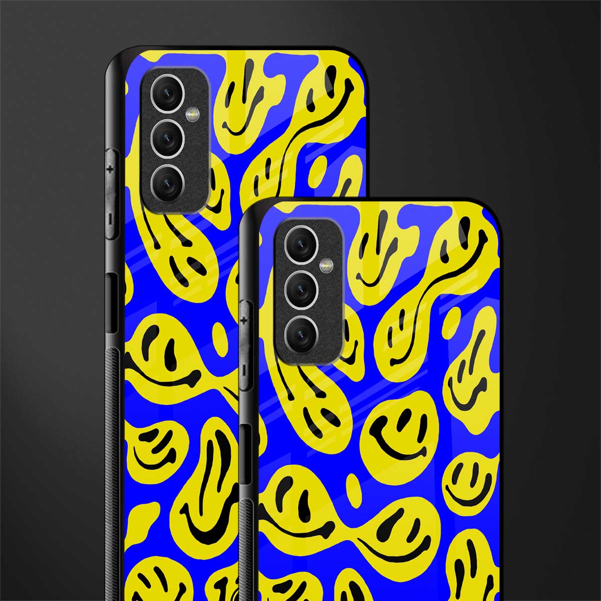 acid smiles yellow blue glass case for samsung galaxy m52 5g image-2