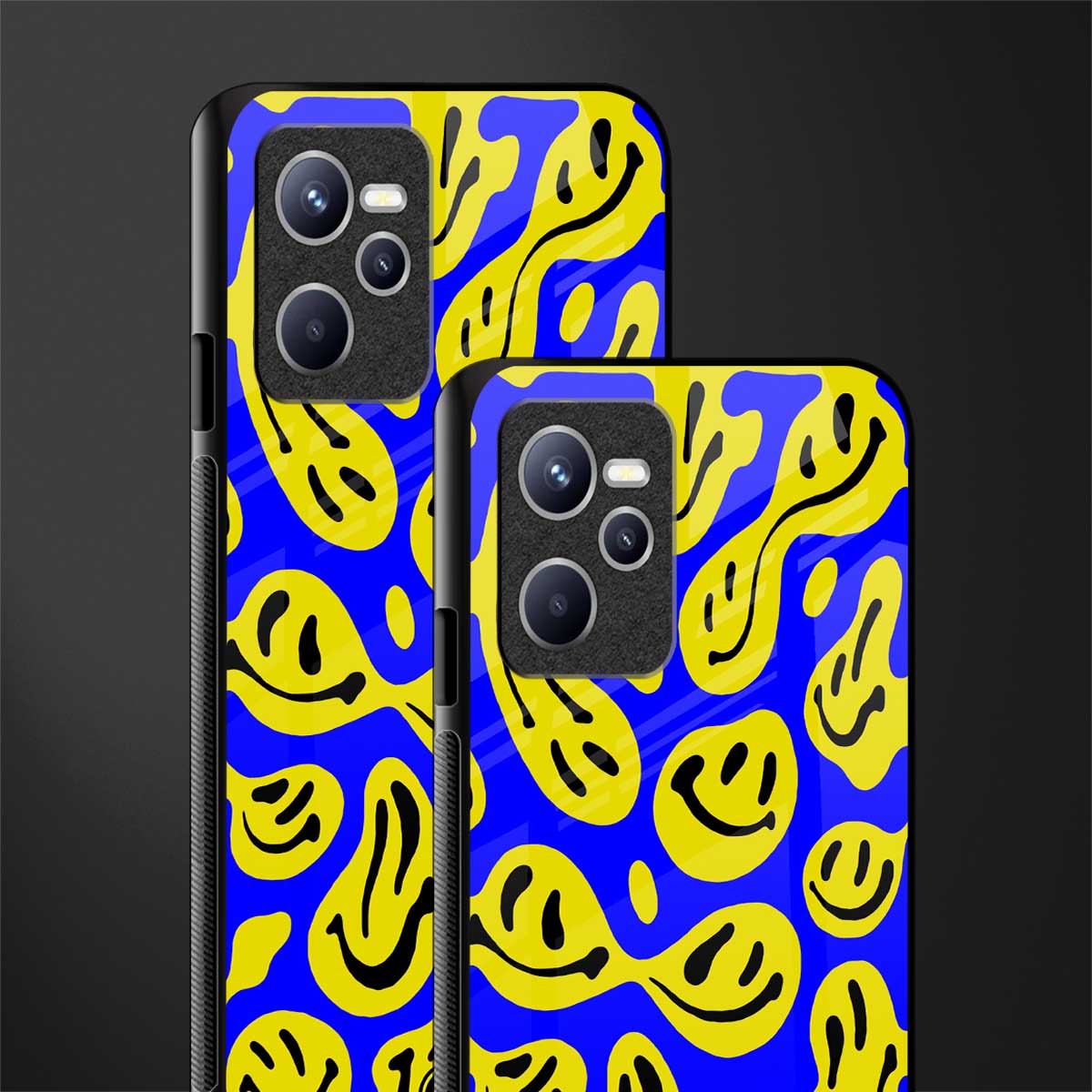 acid smiles yellow blue glass case for realme c35 image-2