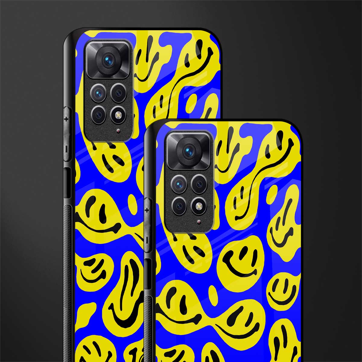 acid smiles yellow blue back phone cover | glass case for redmi note 11 pro plus 4g/5g