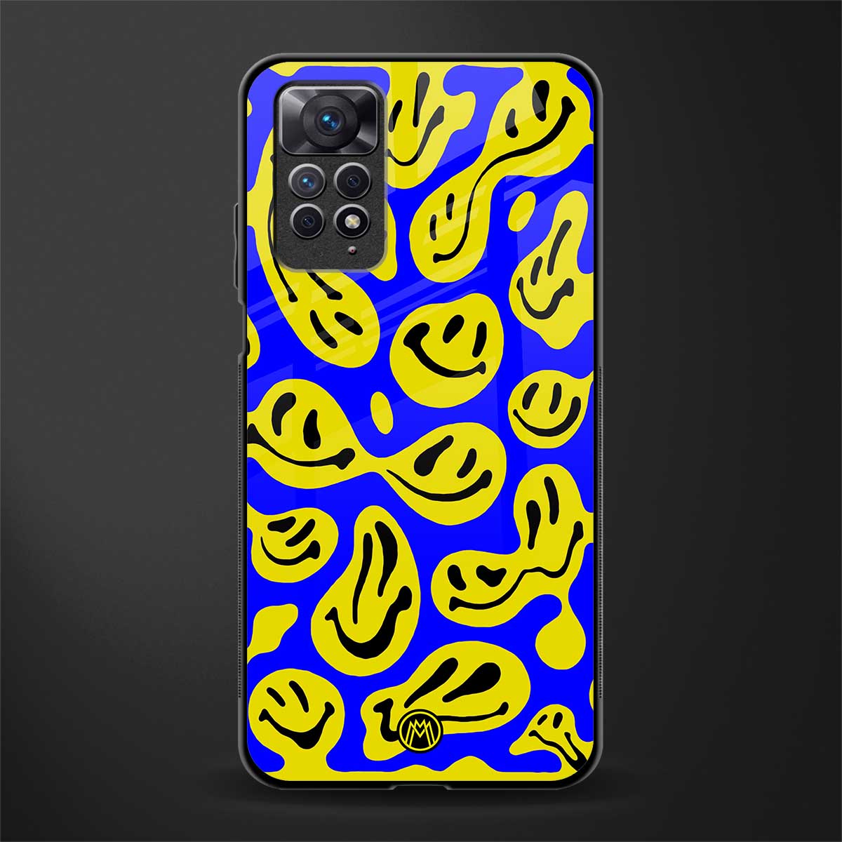 acid smiles yellow blue back phone cover | glass case for redmi note 11 pro plus 4g/5g