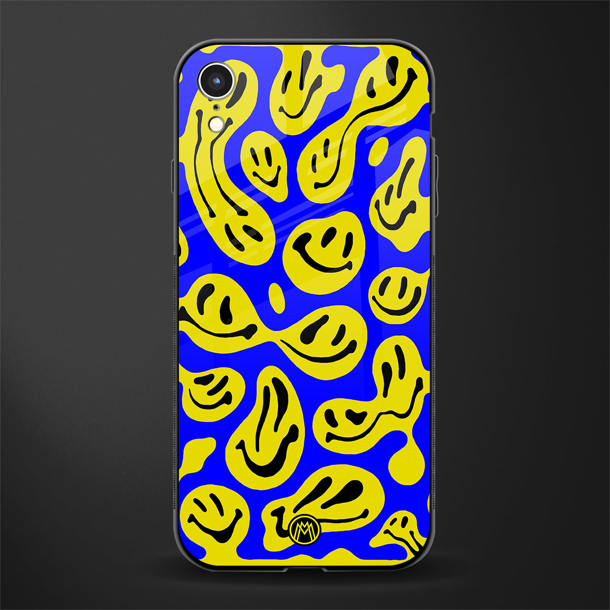 acid smiles yellow blue glass case for iphone xr image
