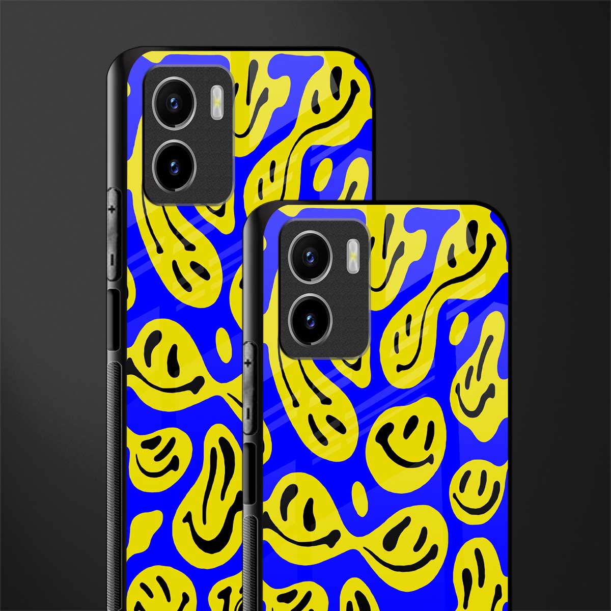 acid smiles yellow blue glass case for vivo y15s image-2