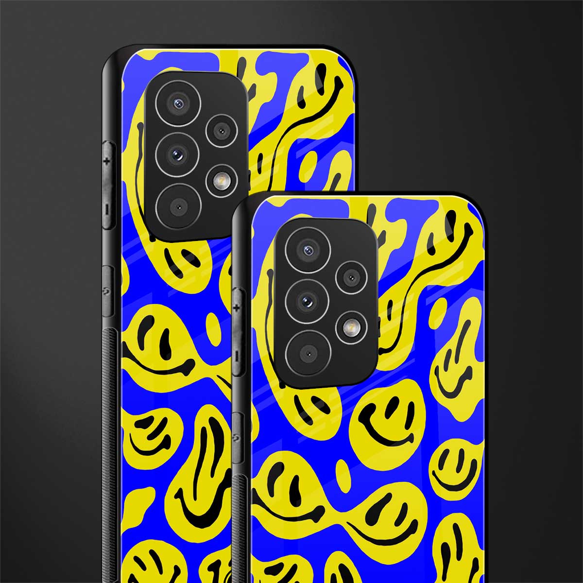 acid smiles yellow blue back phone cover | glass case for samsung galaxy a23