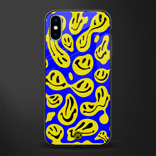 acid smiles yellow blue glass case for iphone xs image