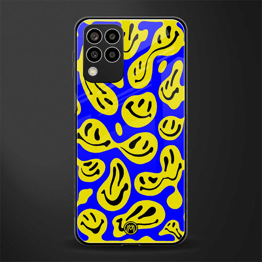 acid smiles yellow blue back phone cover | glass case for samsung galaxy m33 5g