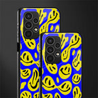 acid smiles yellow blue back phone cover | glass case for samsung galaxy a13 4g