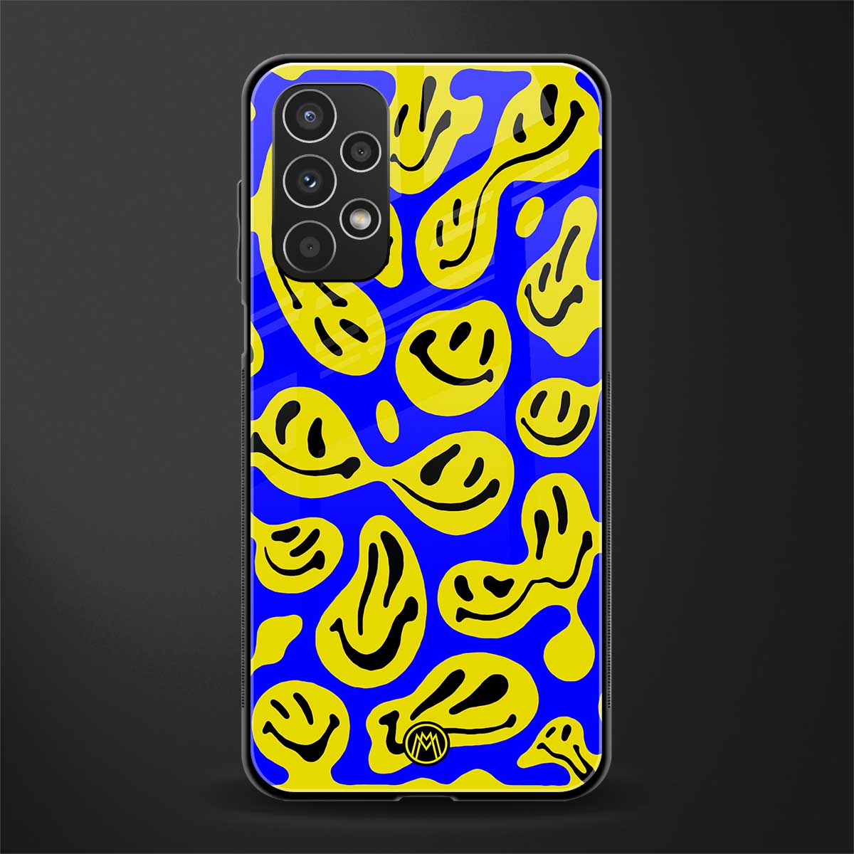 acid smiles yellow blue back phone cover | glass case for samsung galaxy a13 4g