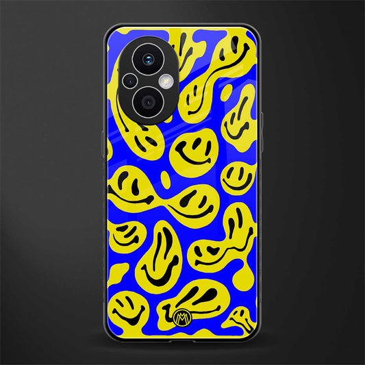 acid smiles yellow blue back phone cover | glass case for oppo f21 pro 5g