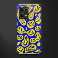acid smiles yellow blue back phone cover | glass case for oppo f21 pro 4g