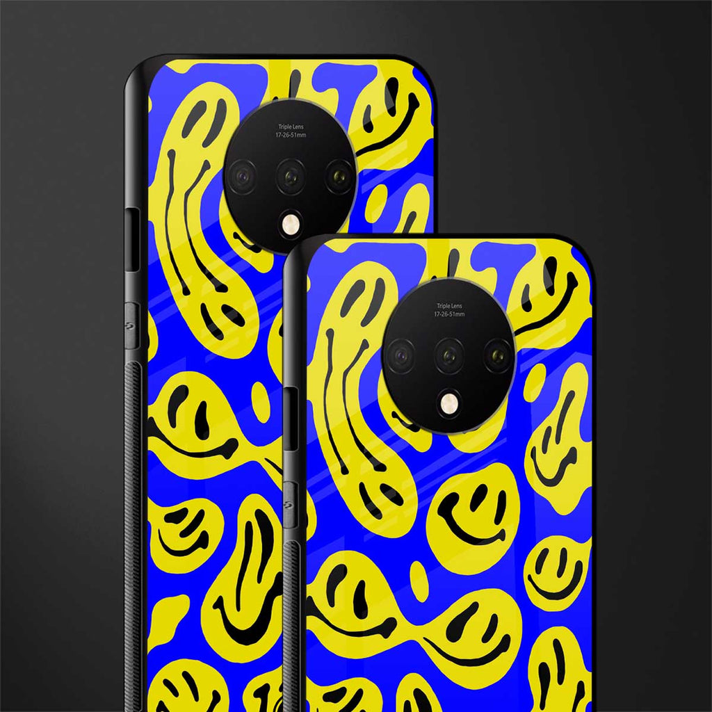 acid smiles yellow blue glass case for oneplus 7t image-2
