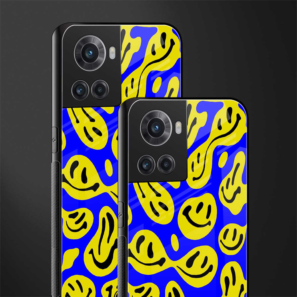 acid smiles yellow blue back phone cover | glass case for oneplus 10r 5g