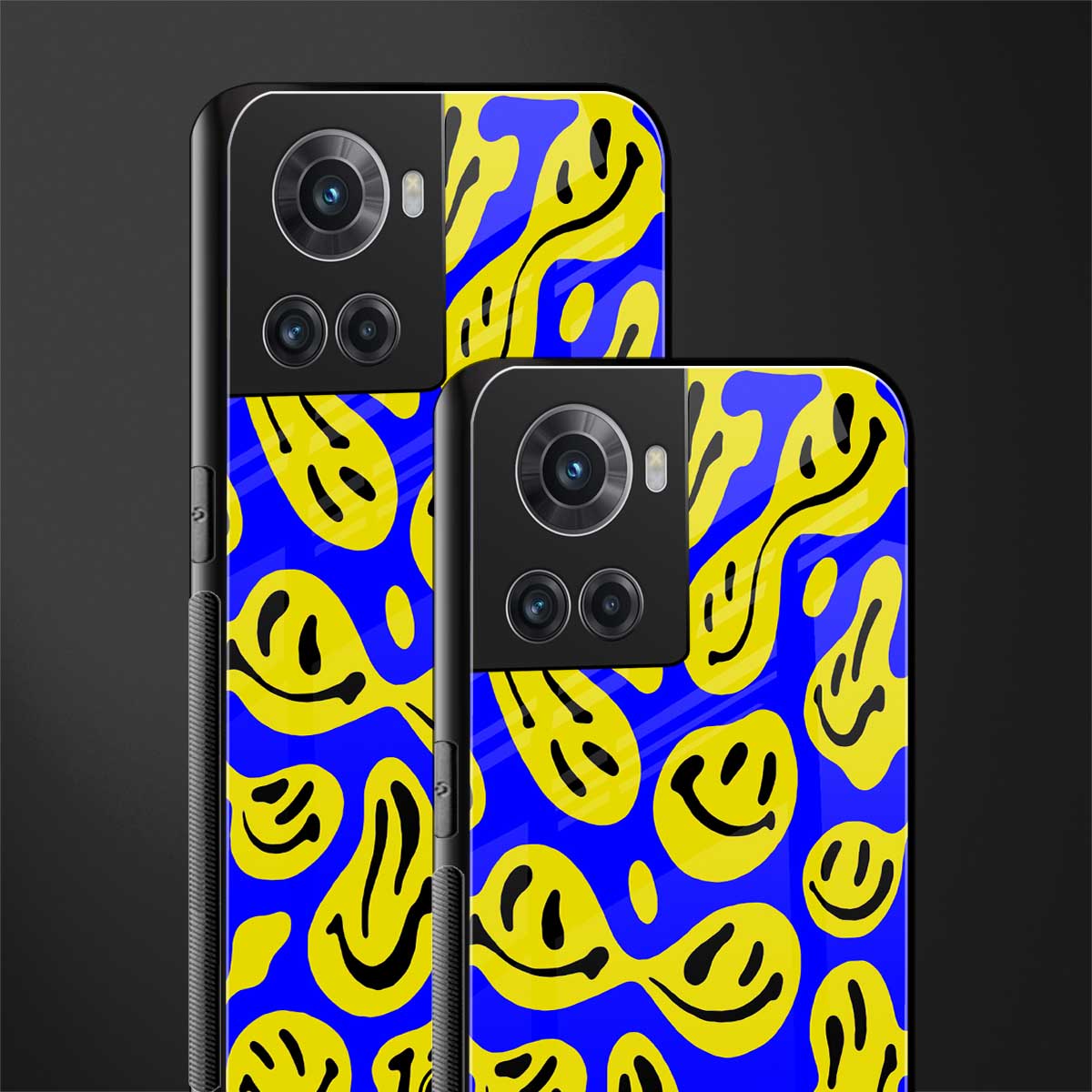 acid smiles yellow blue back phone cover | glass case for oneplus 10r 5g