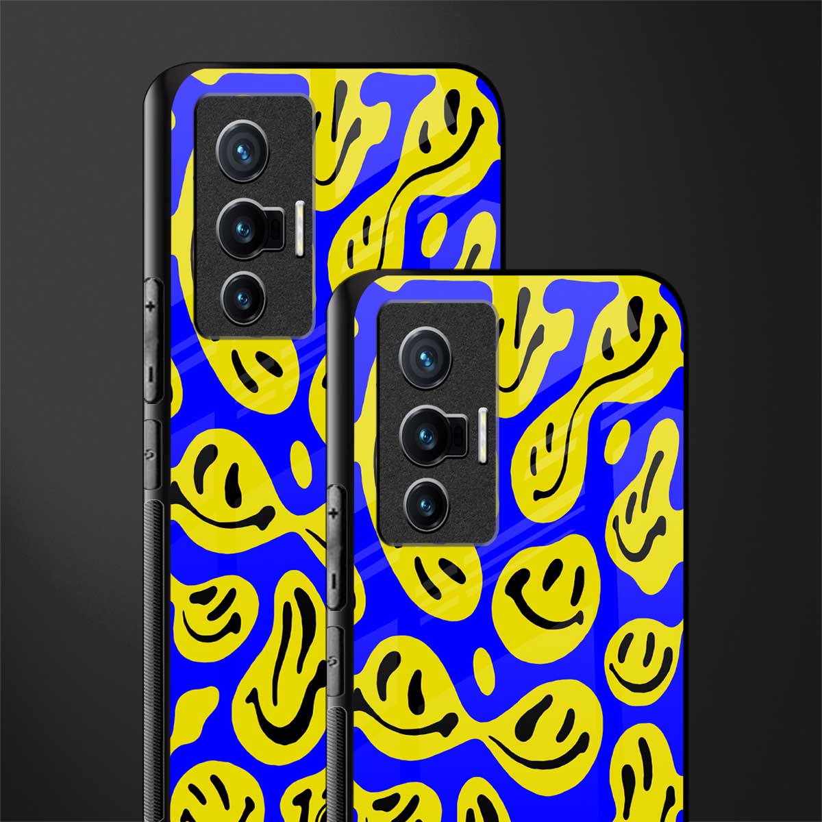 acid smiles yellow blue glass case for vivo x70 image-2
