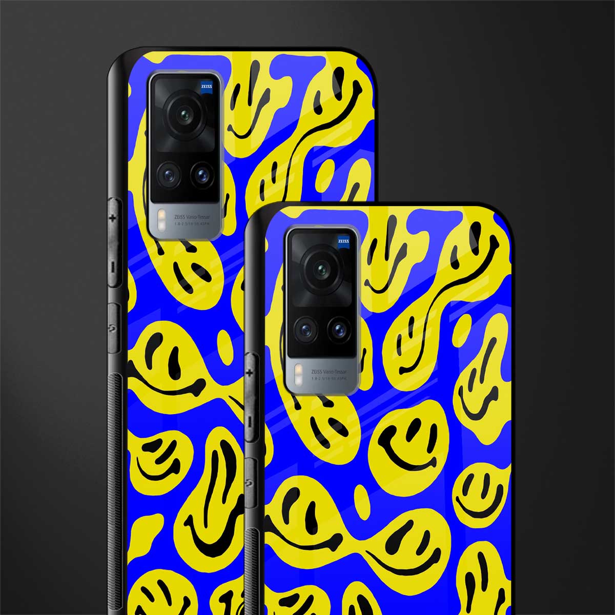 acid smiles yellow blue glass case for vivo x60 image-2