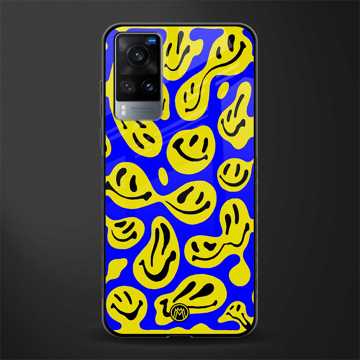 acid smiles yellow blue glass case for vivo x60 image