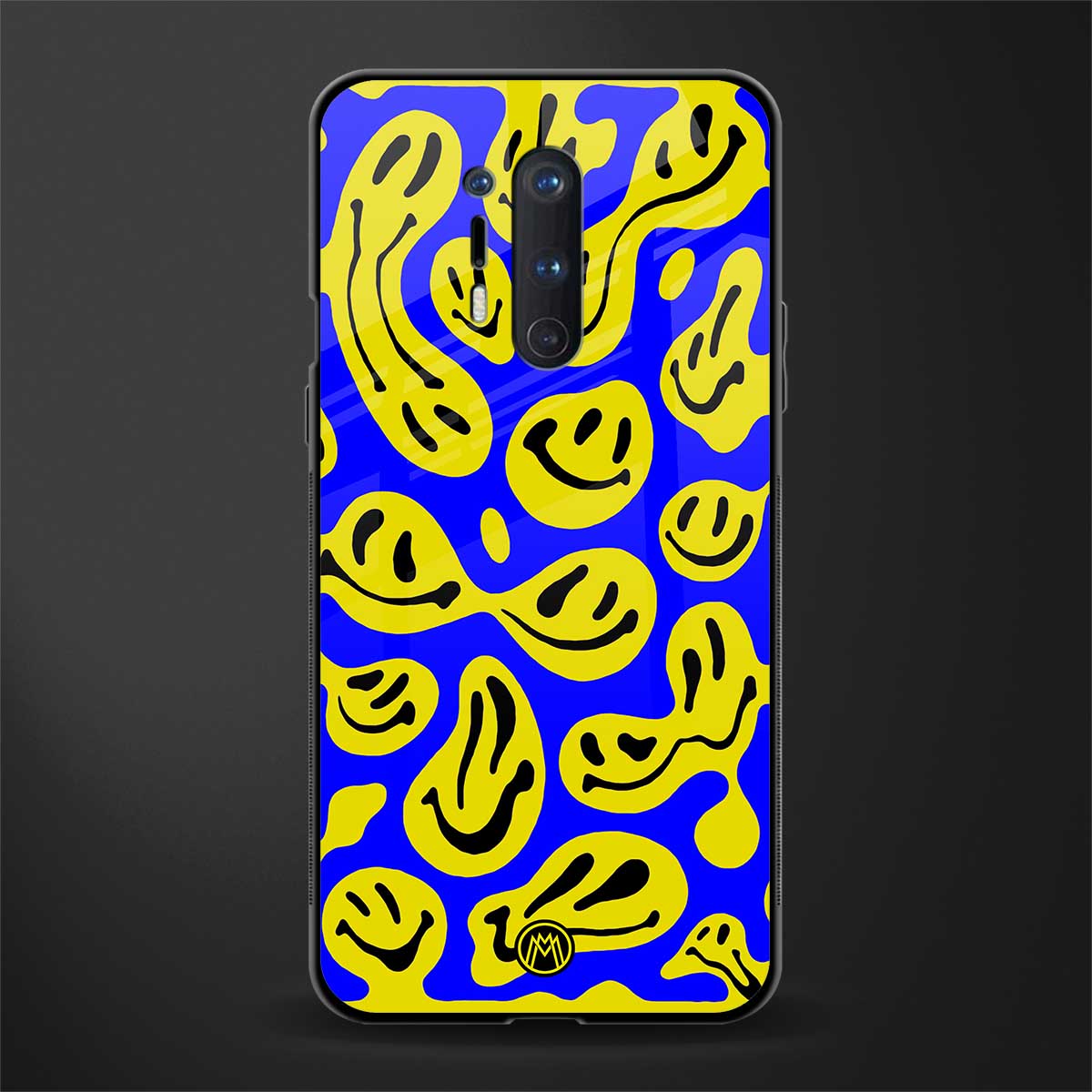 acid smiles yellow blue glass case for oneplus 8 pro image