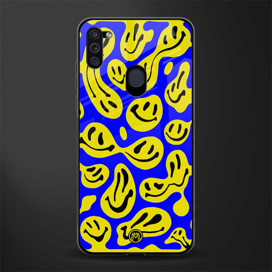 acid smiles yellow blue glass case for samsung galaxy m11 image