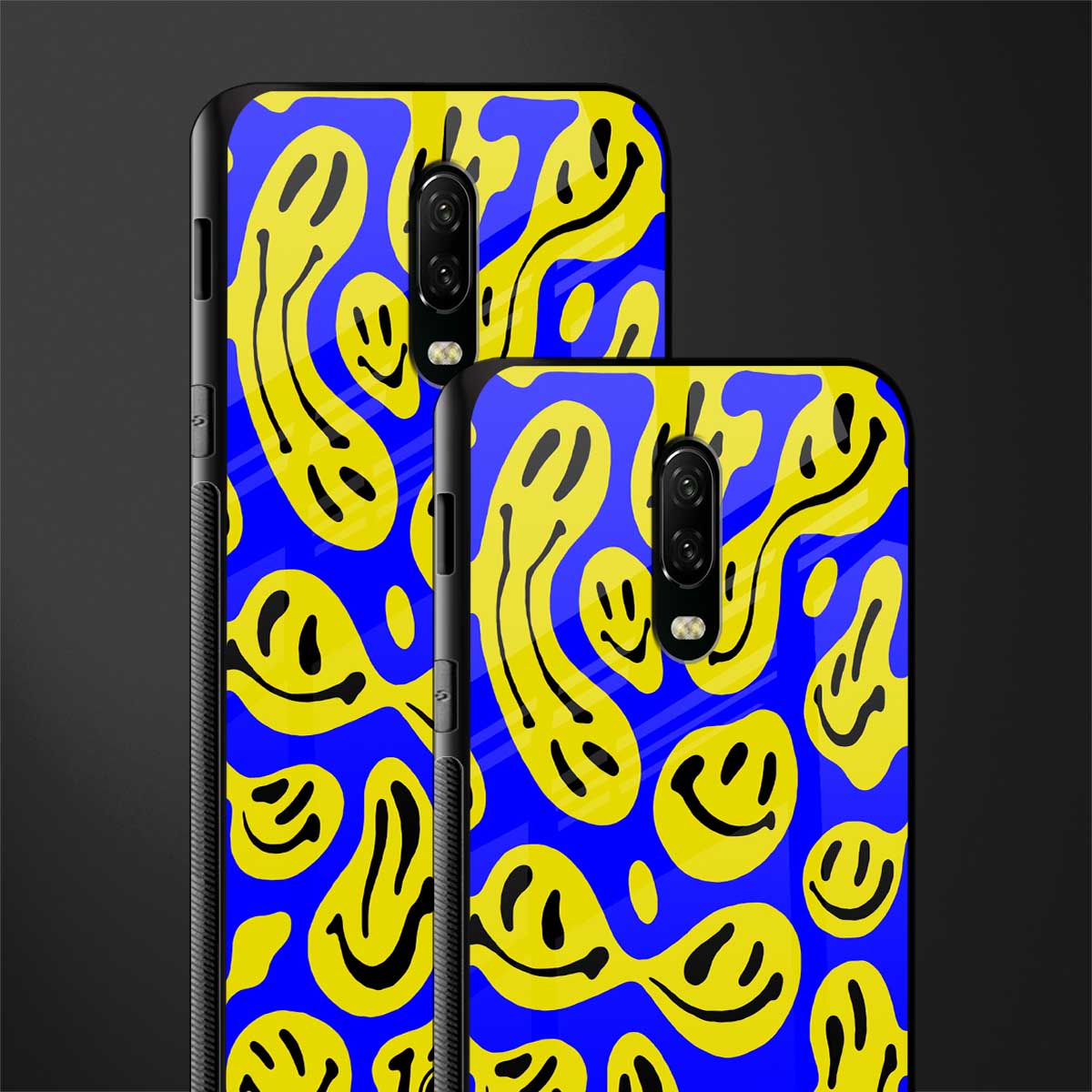 acid smiles yellow blue glass case for oneplus 6t image-2