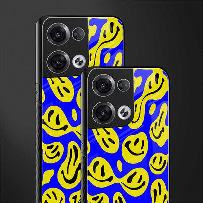 acid smiles yellow blue back phone cover | glass case for oppo reno 8