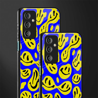 acid smiles yellow blue back phone cover | glass case for samsung galaxy f23 5g