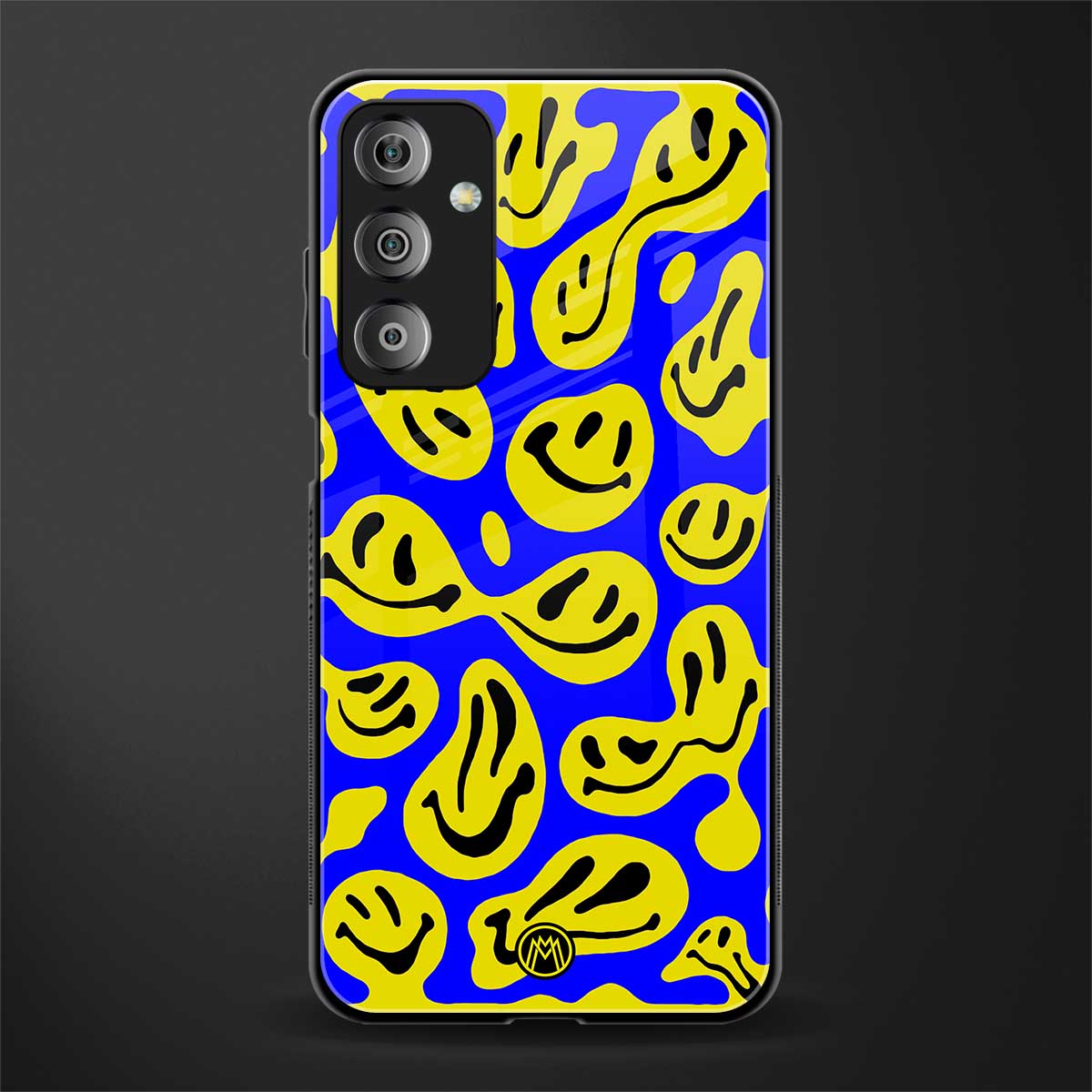 acid smiles yellow blue back phone cover | glass case for samsung galaxy f23 5g