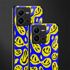 acid smiles yellow blue back phone cover | glass case for vivo v25-5g