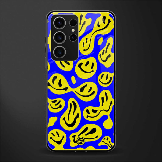 acid smiles yellow blue glass case for phone case | glass case for samsung galaxy s23 ultra