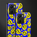acid smiles yellow blue back phone cover | glass case for vivo y16