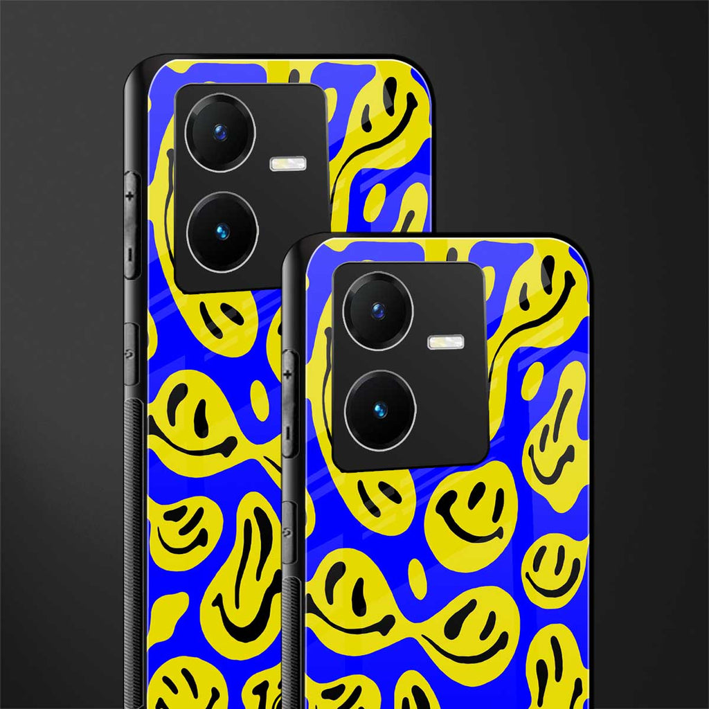 acid smiles yellow blue back phone cover | glass case for vivo y22