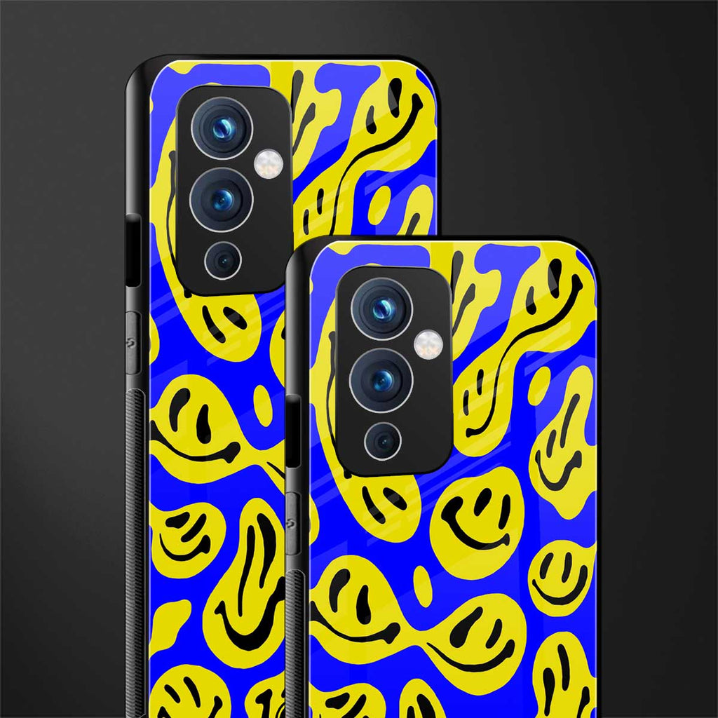 acid smiles yellow blue back phone cover | glass case for oneplus 9