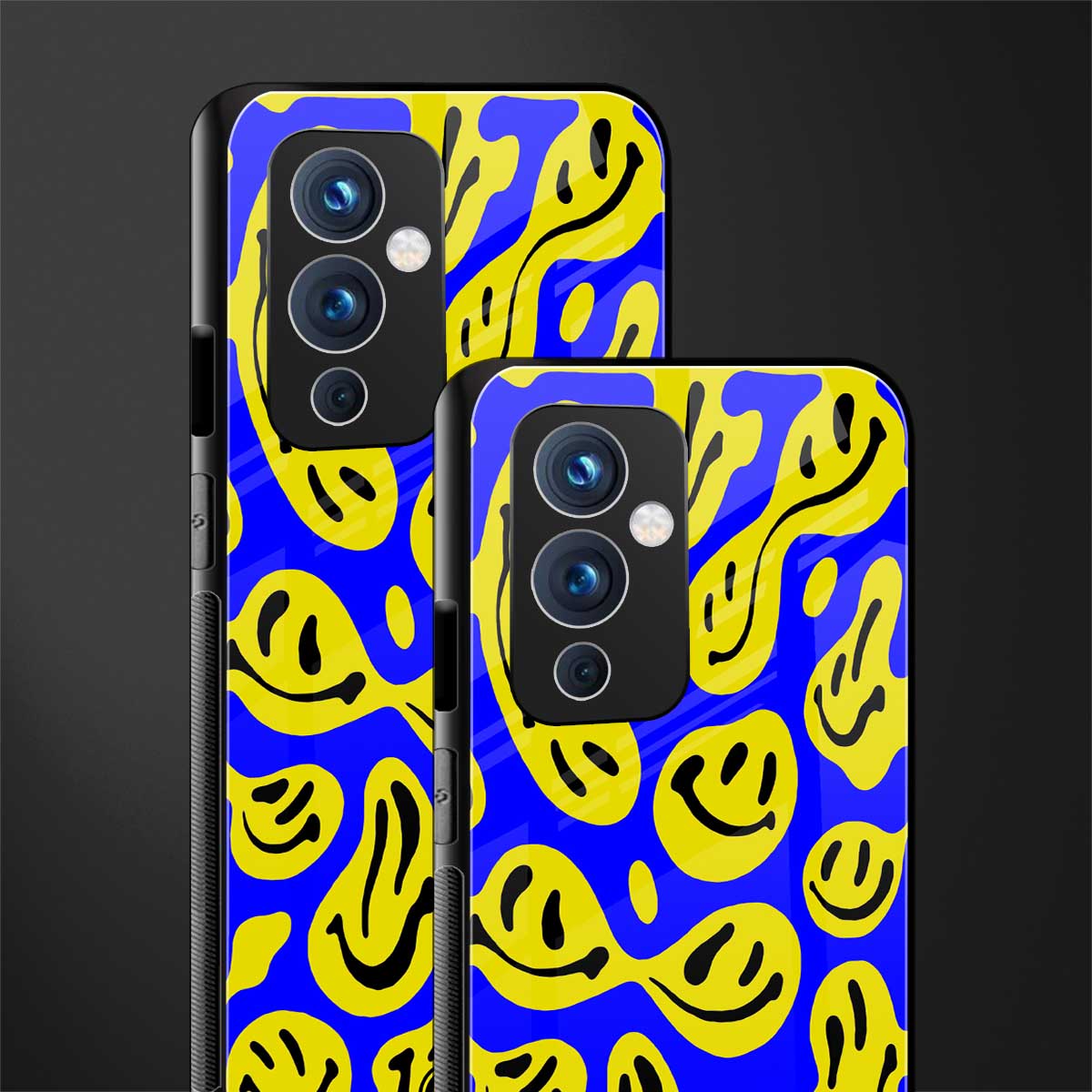 acid smiles yellow blue back phone cover | glass case for oneplus 9