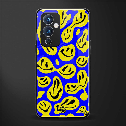 acid smiles yellow blue back phone cover | glass case for oneplus 9