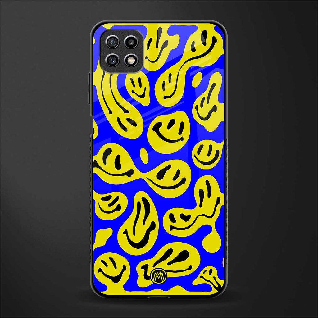 acid smiles yellow blue back phone cover | glass case for samsung galaxy f42